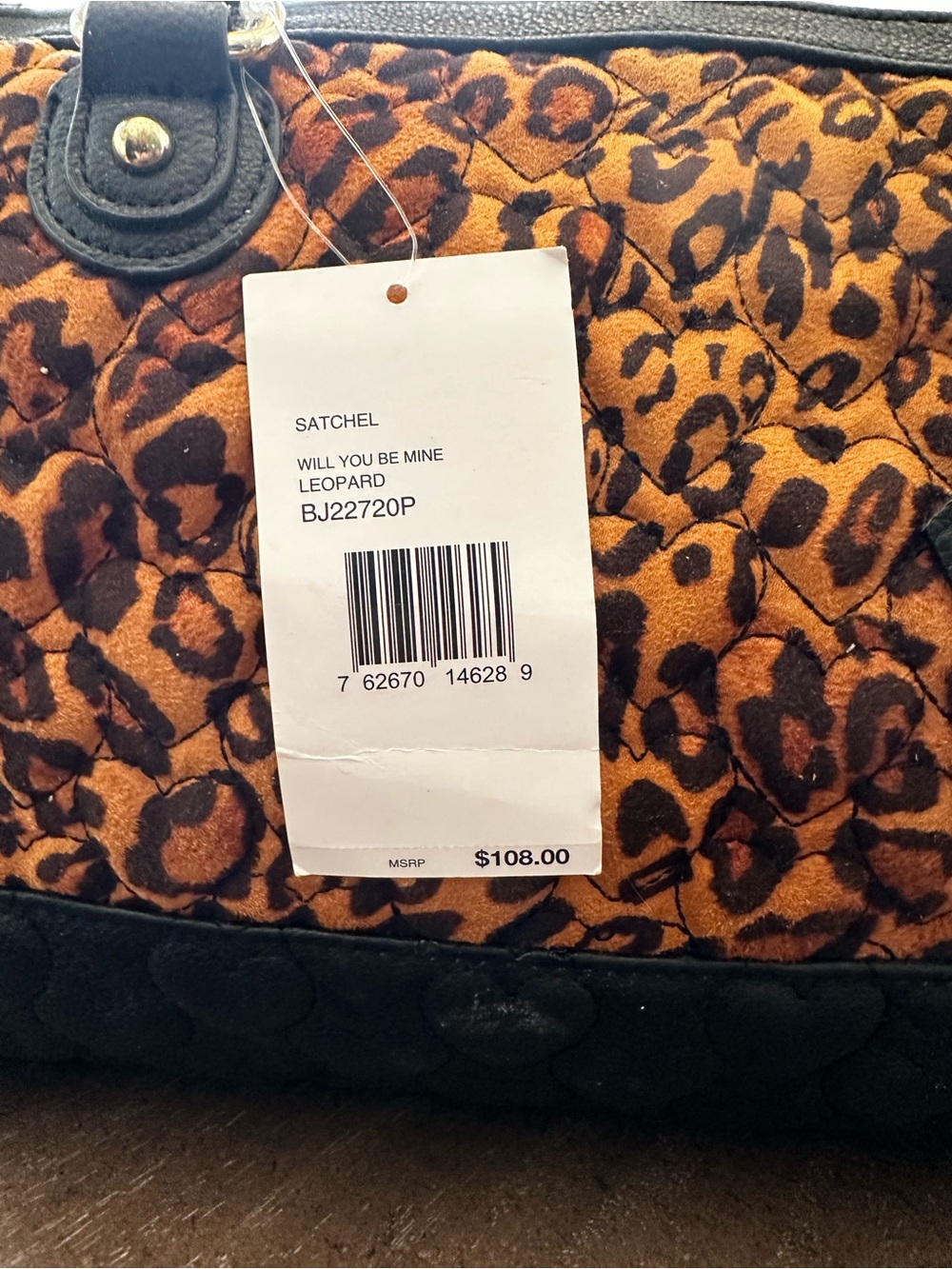 Betsey Johnson "Will You Be Mine" โค๏ธโ๐ฅ Leopard and Heart Quilted Satchel - Picture 12 of 16